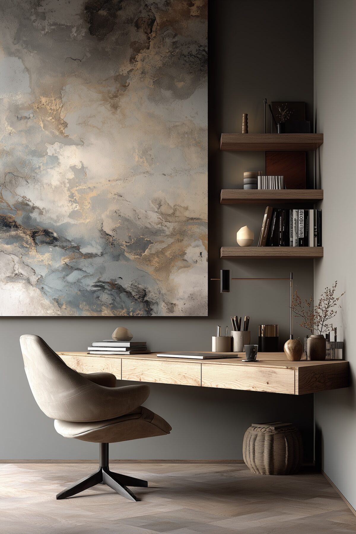 bureau mural angle triangle tiroir