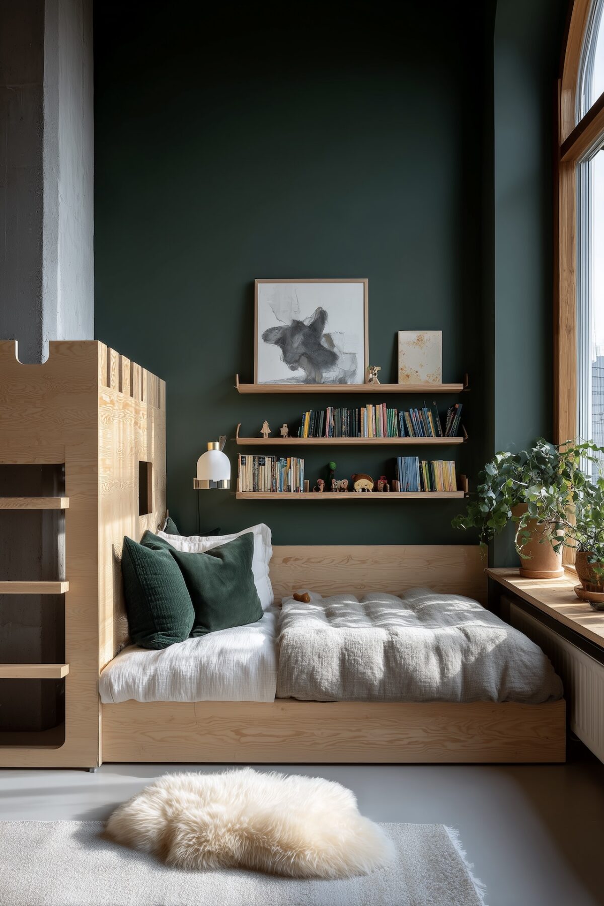 chambre enfant verte lit chateau fort