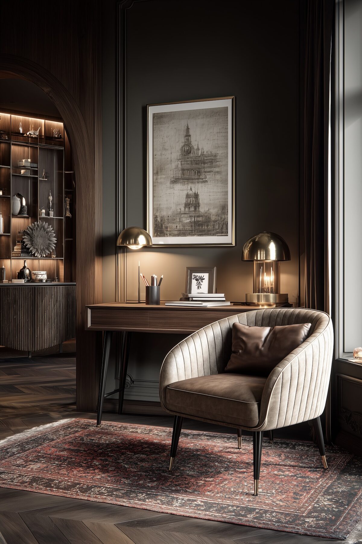 coin bureau chic bois foncé ambiance feutrée