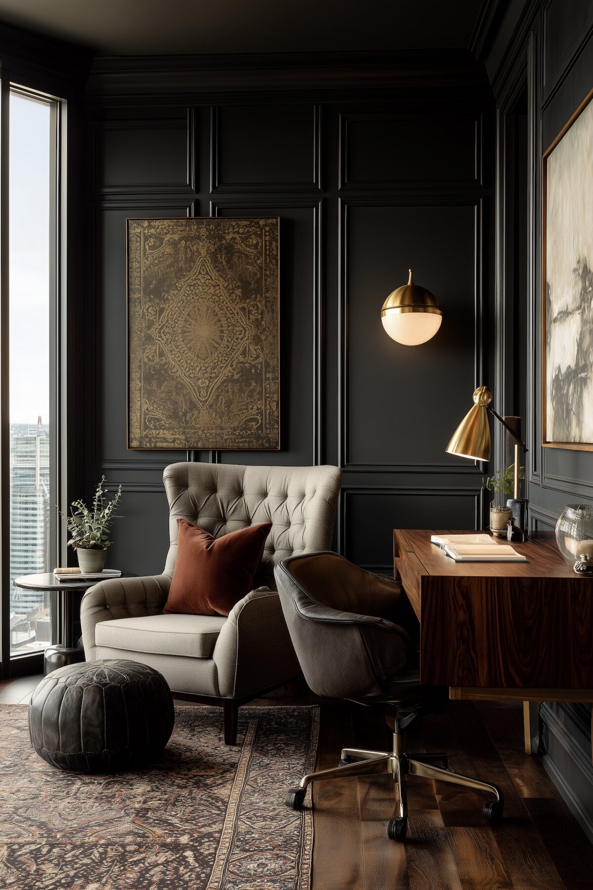 coin bureau discret salon petit espace moulures grise