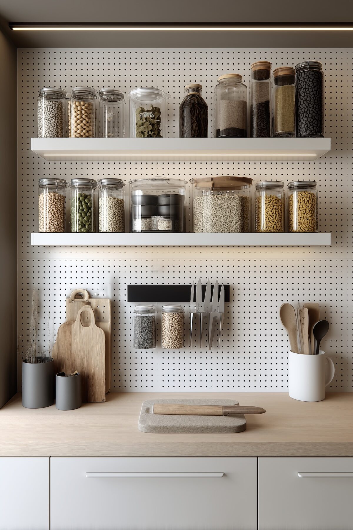 crédence pegboard aménager micro-cuisine rangement vertical