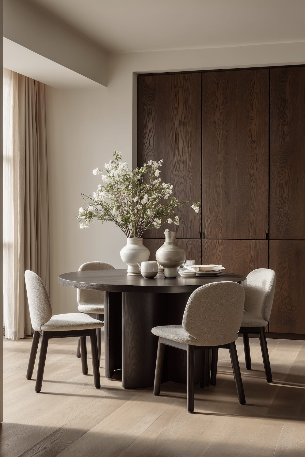 cuisine bois foncé acajou meuble beige