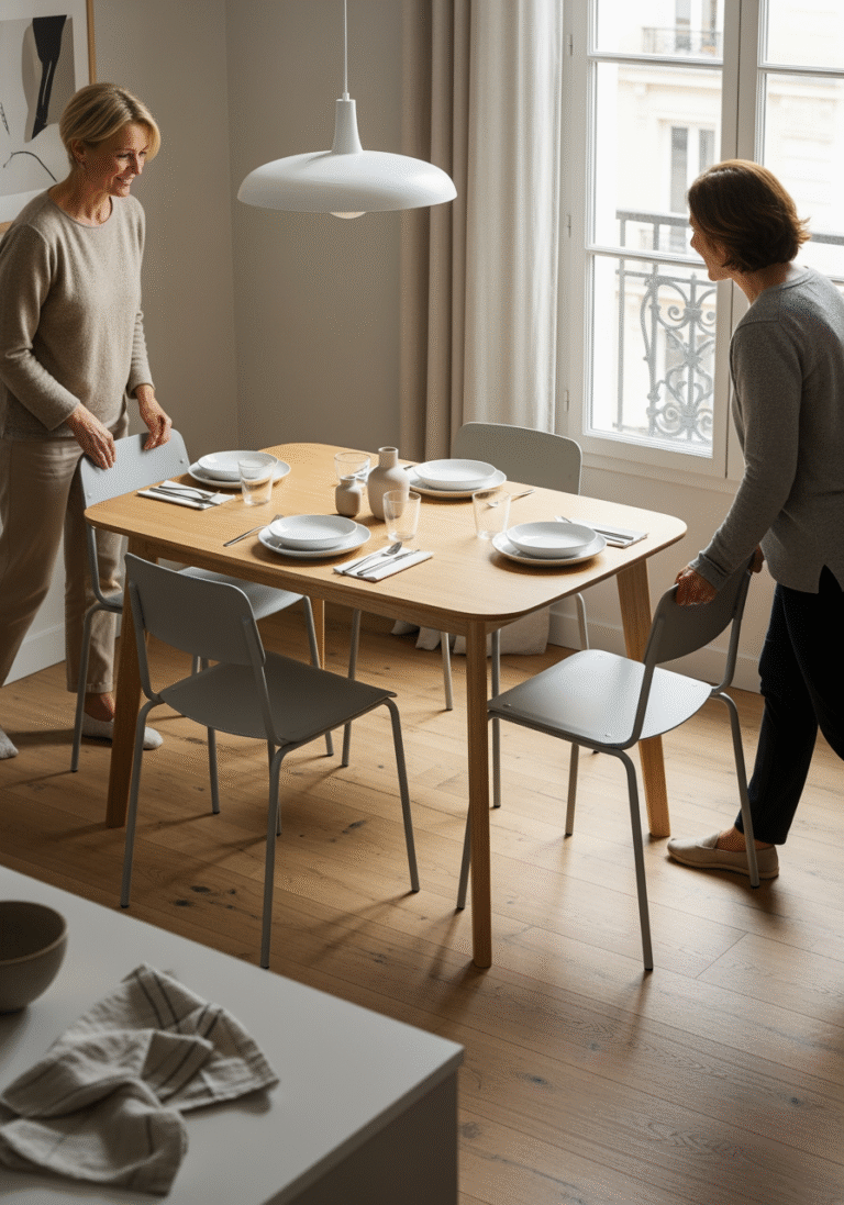Dimensions minimum et recommandées pour une table de 4 personnes en petit espace