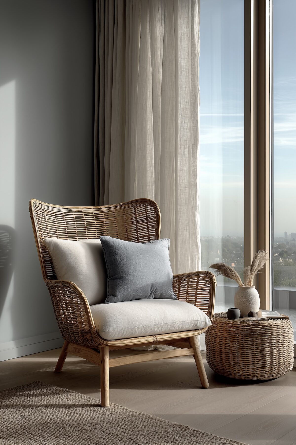 fauteuil en rotin coin lecture vue fenêtre