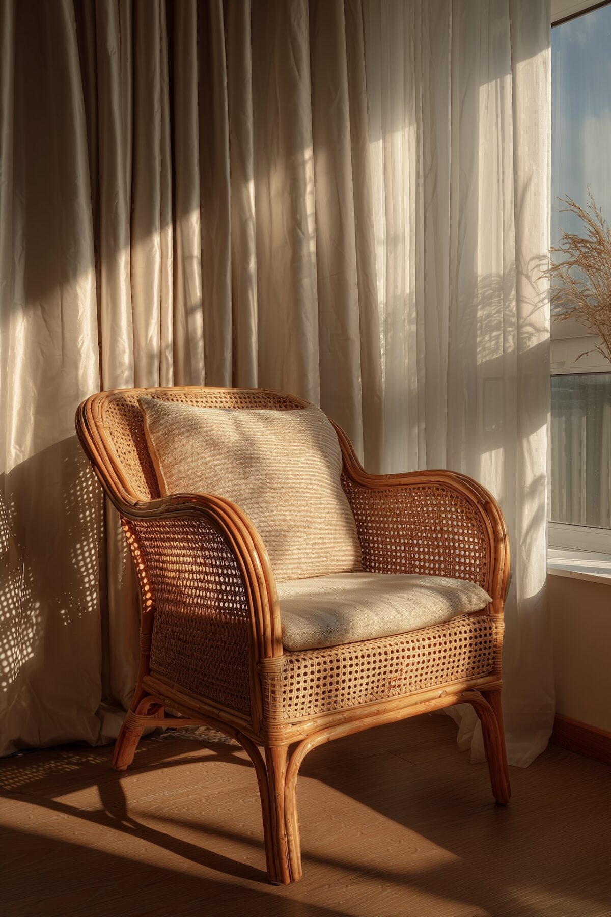 fauteuil en rotin salon lumineux ambiance maison océan