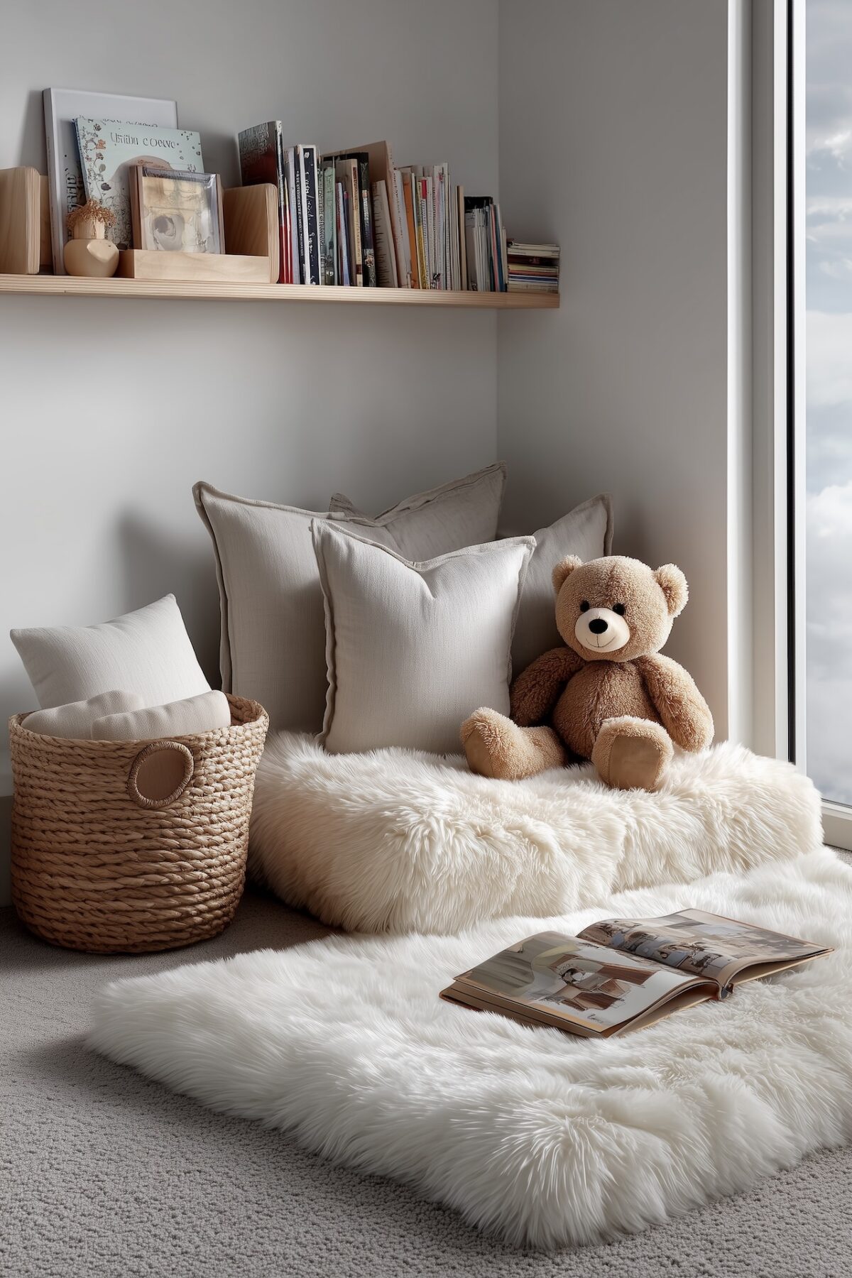 idée déco aménagement pouf espace lecture crèche