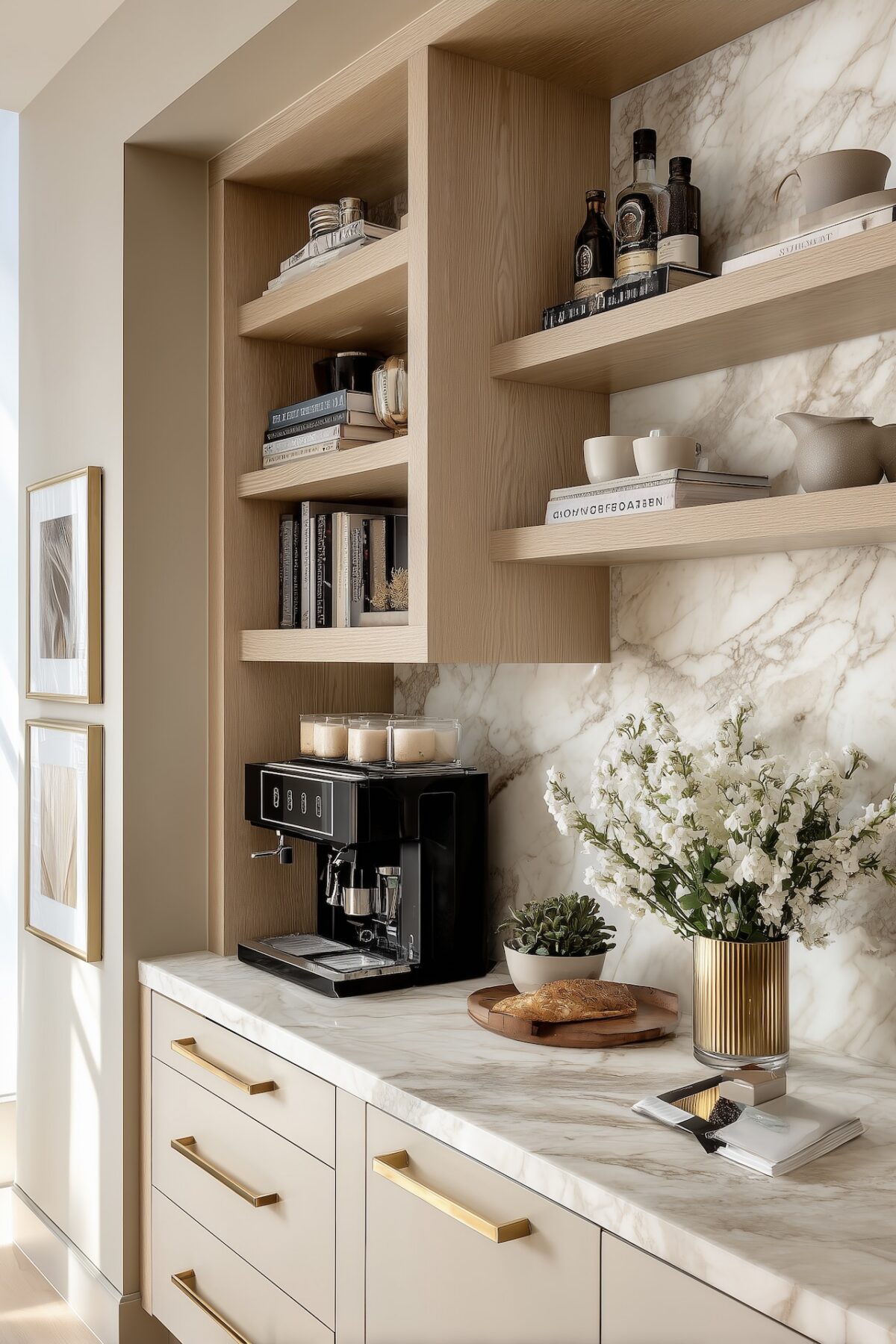 mini cuisine ouverte mélange rangement ouvert bibliothèque