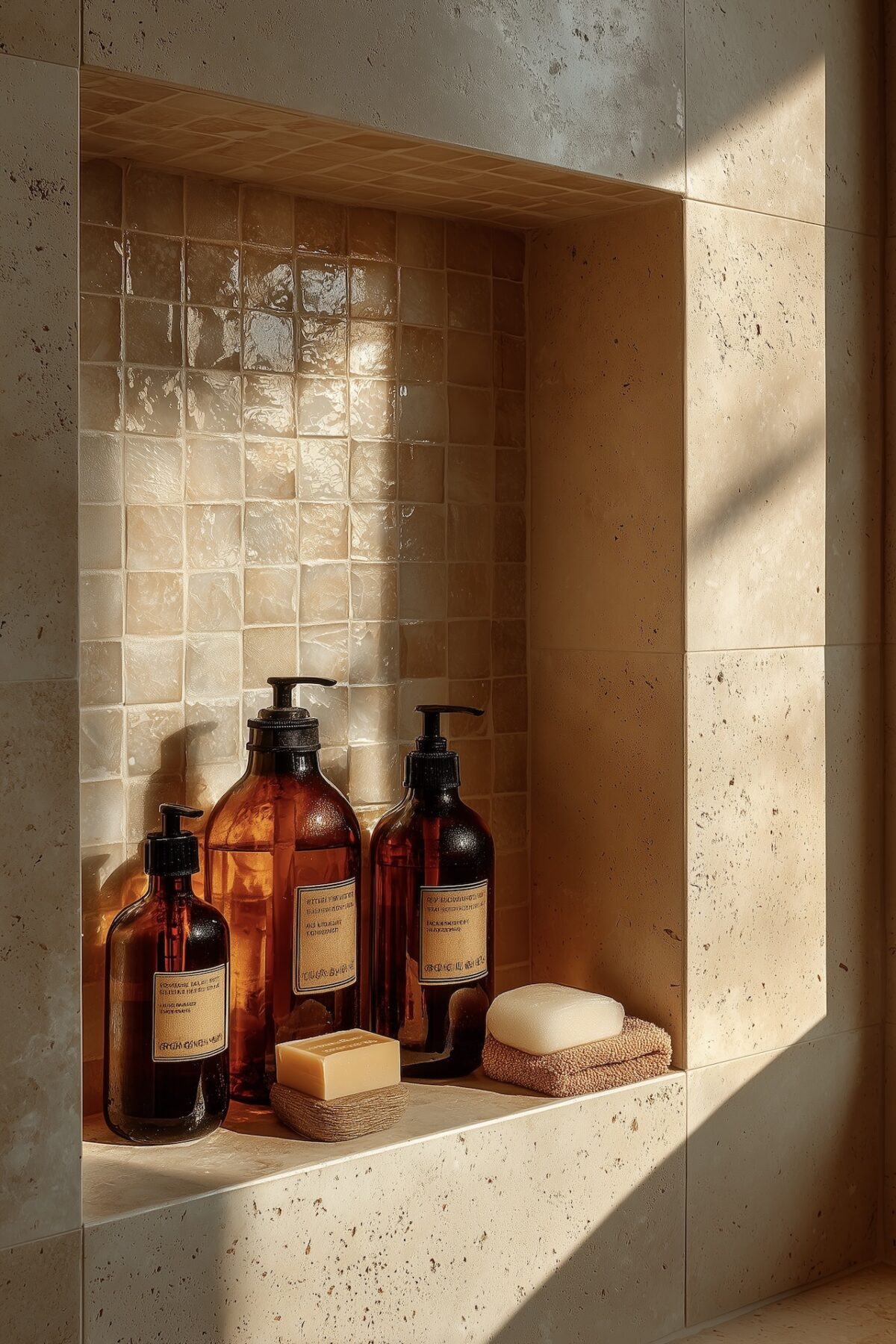 niche salle de bain pierre naturelle mosaique