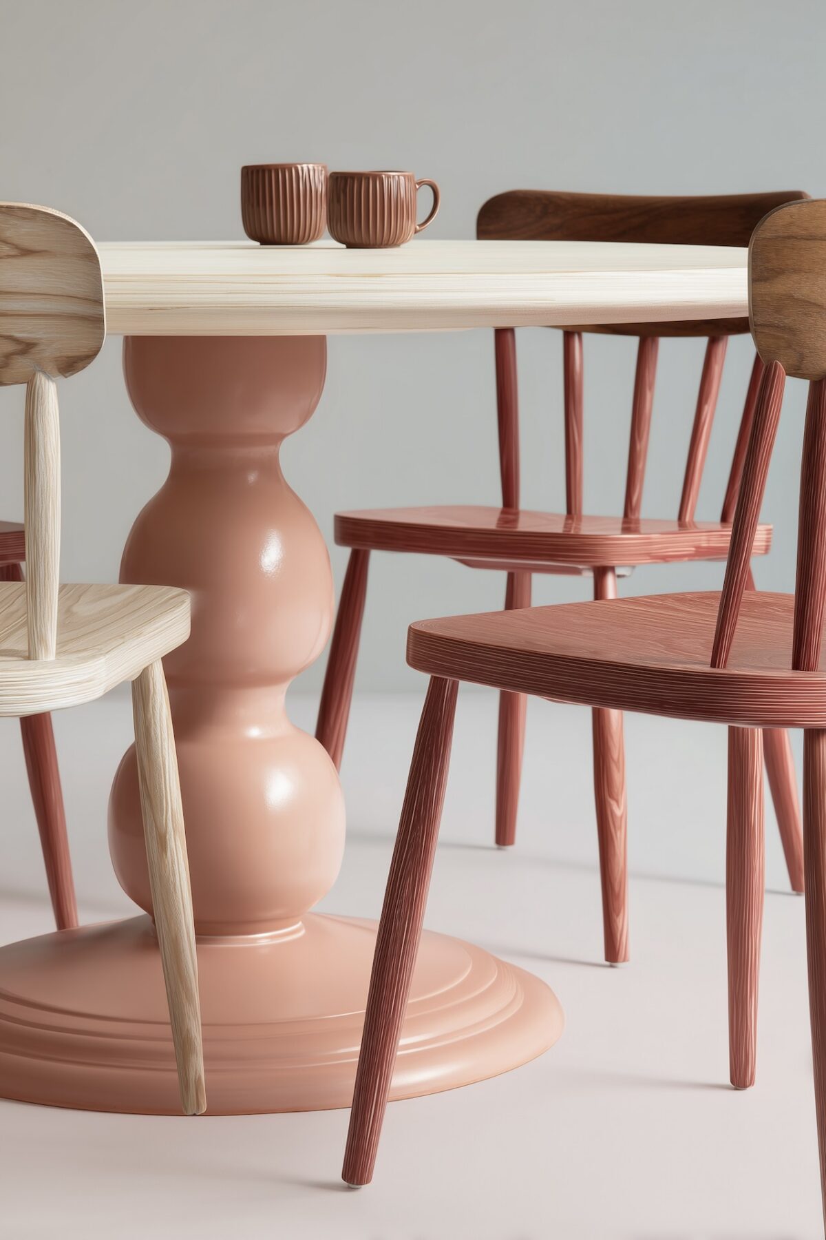 pied central table ronde bois rose optimisation espace chaises