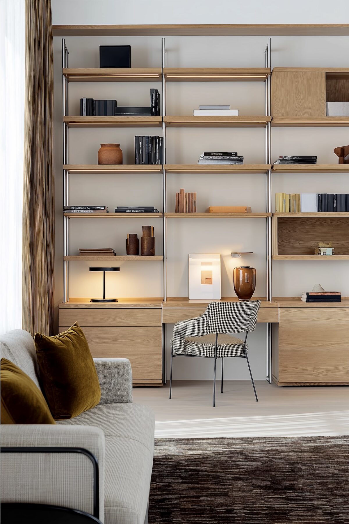 plan aménagement salon 15m2 bureau dressing