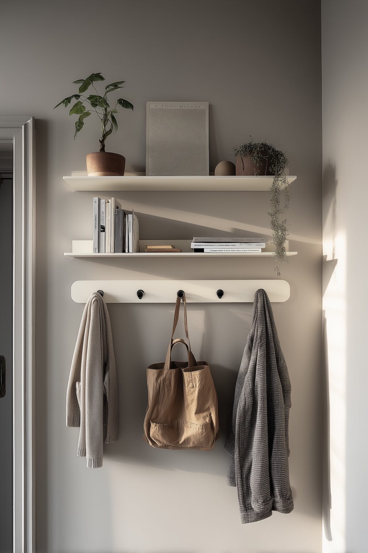 portemanteau mural sans vis design étagères entrée minimaliste