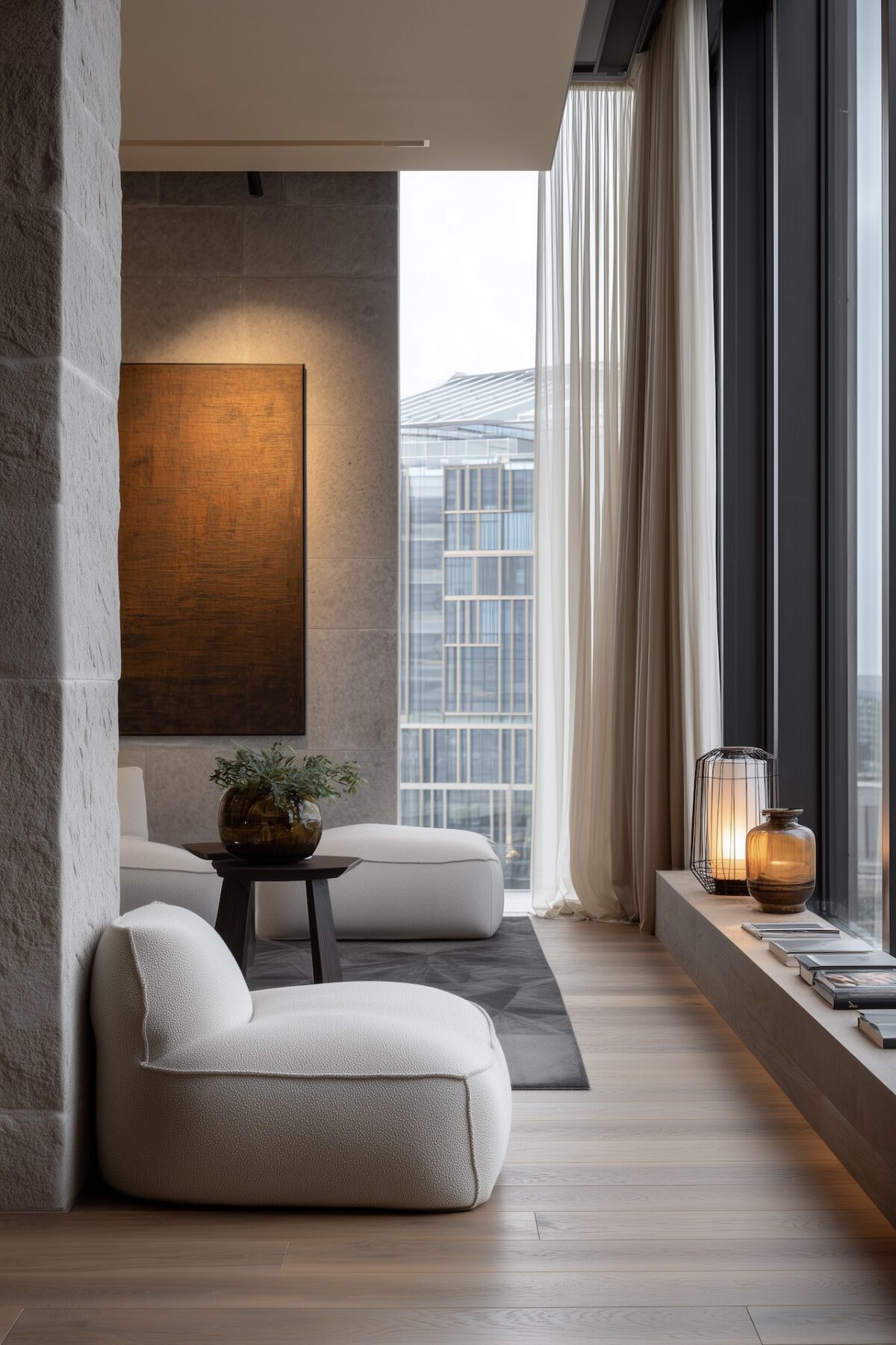 salon contemporain lumineux baies vitrées design