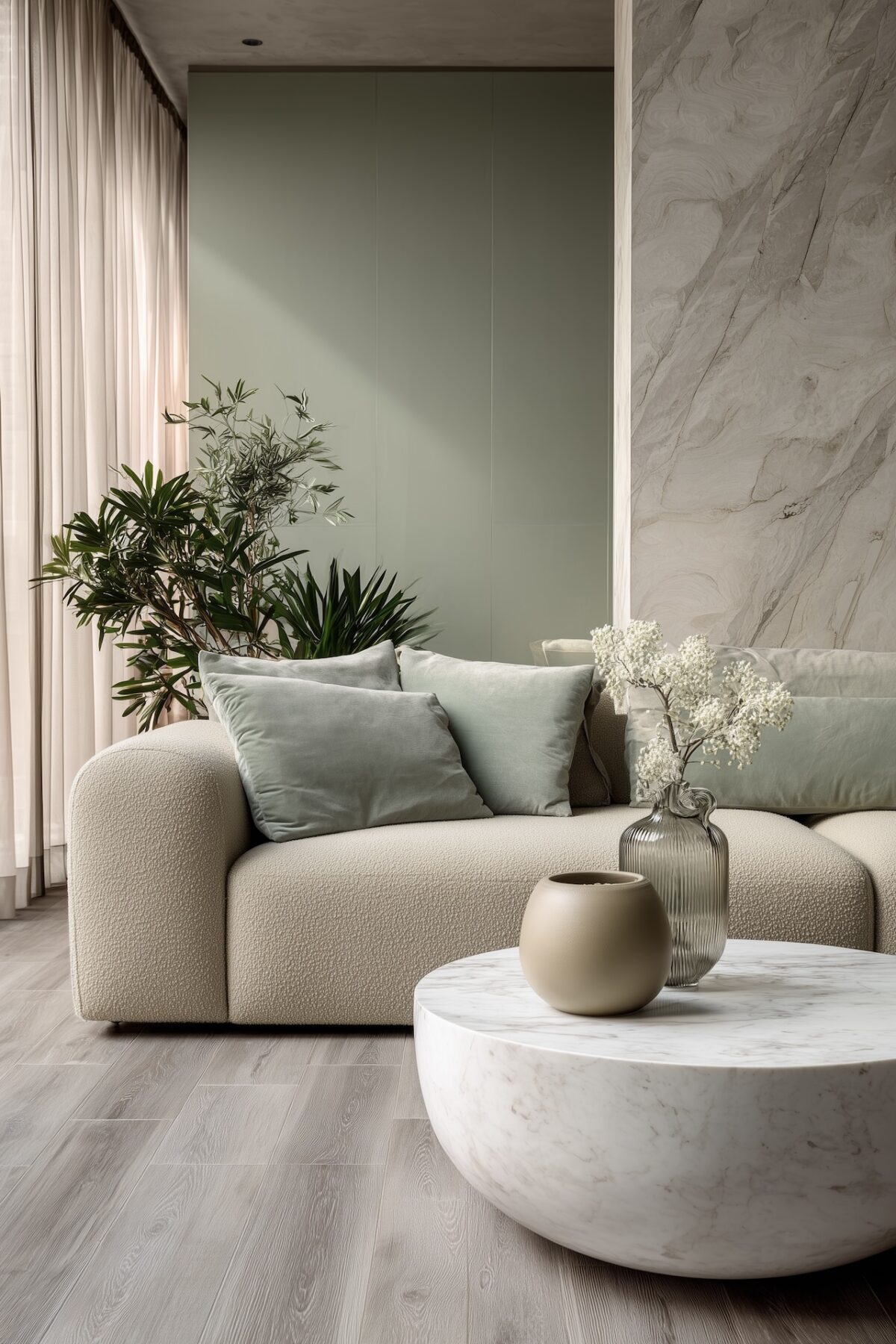 salon contemporain sol imitation bois mur marbre