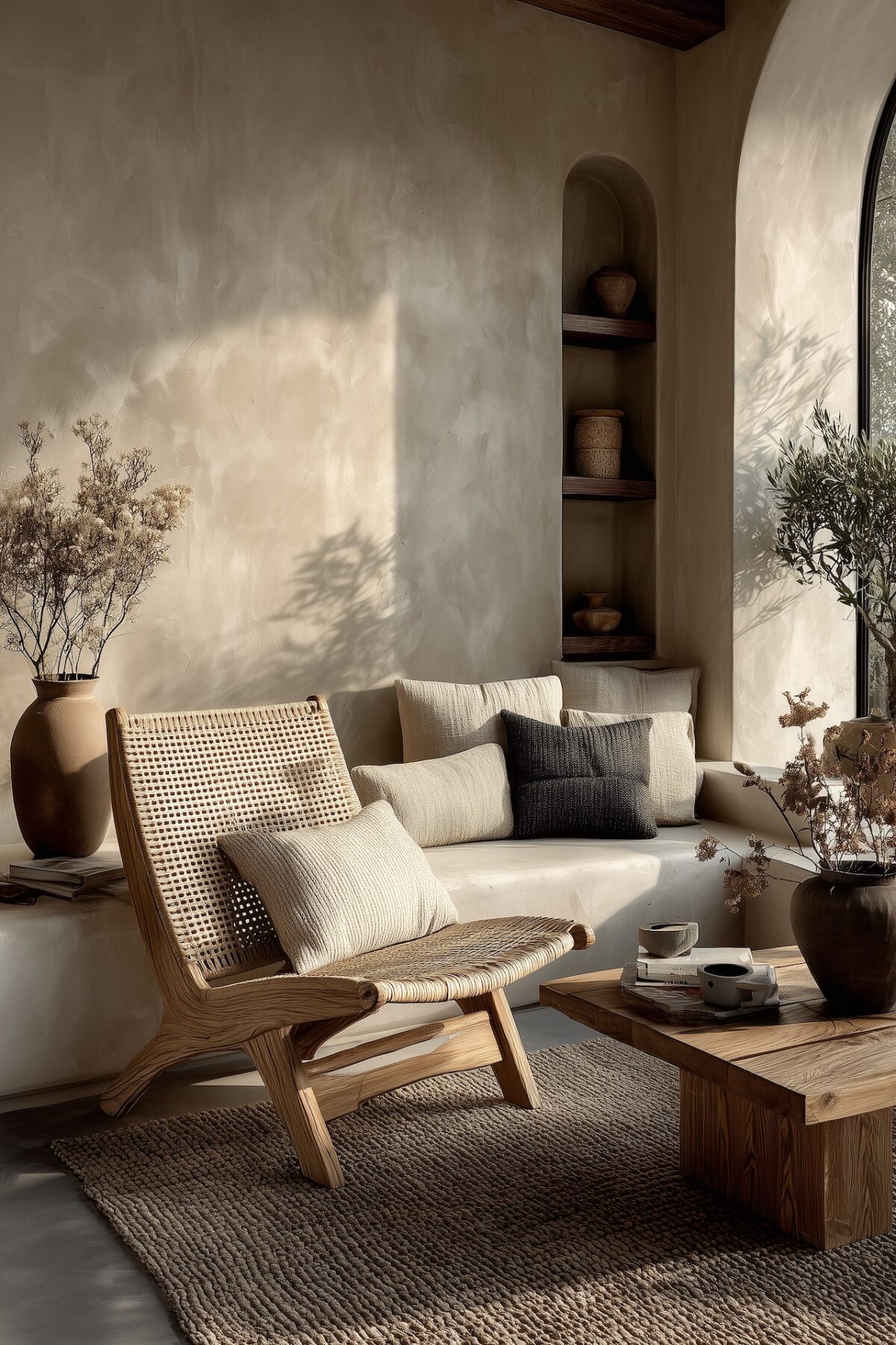 salon japandi matières naturelles ambiance zen