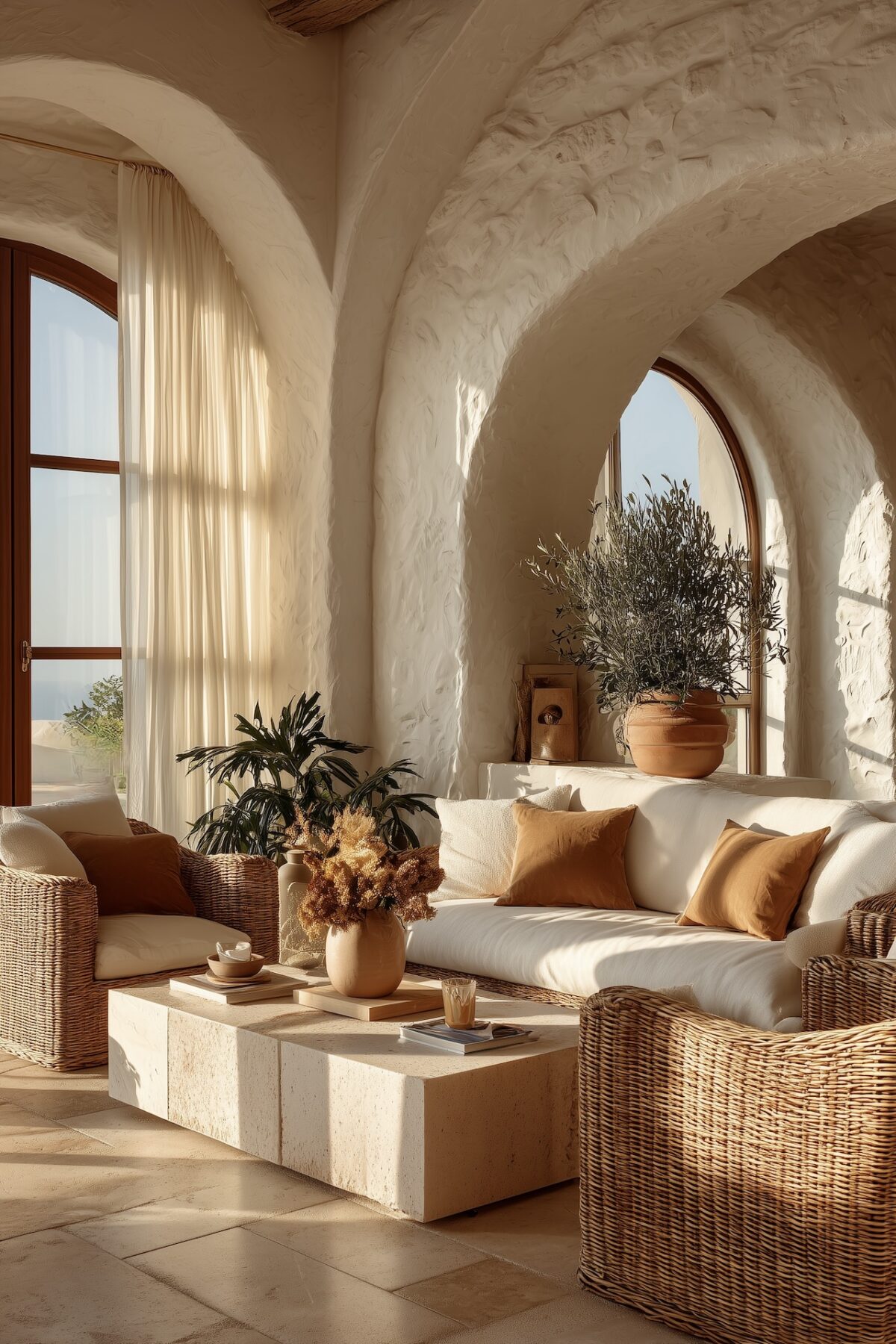 salon méditerranéen chic matières naturelles