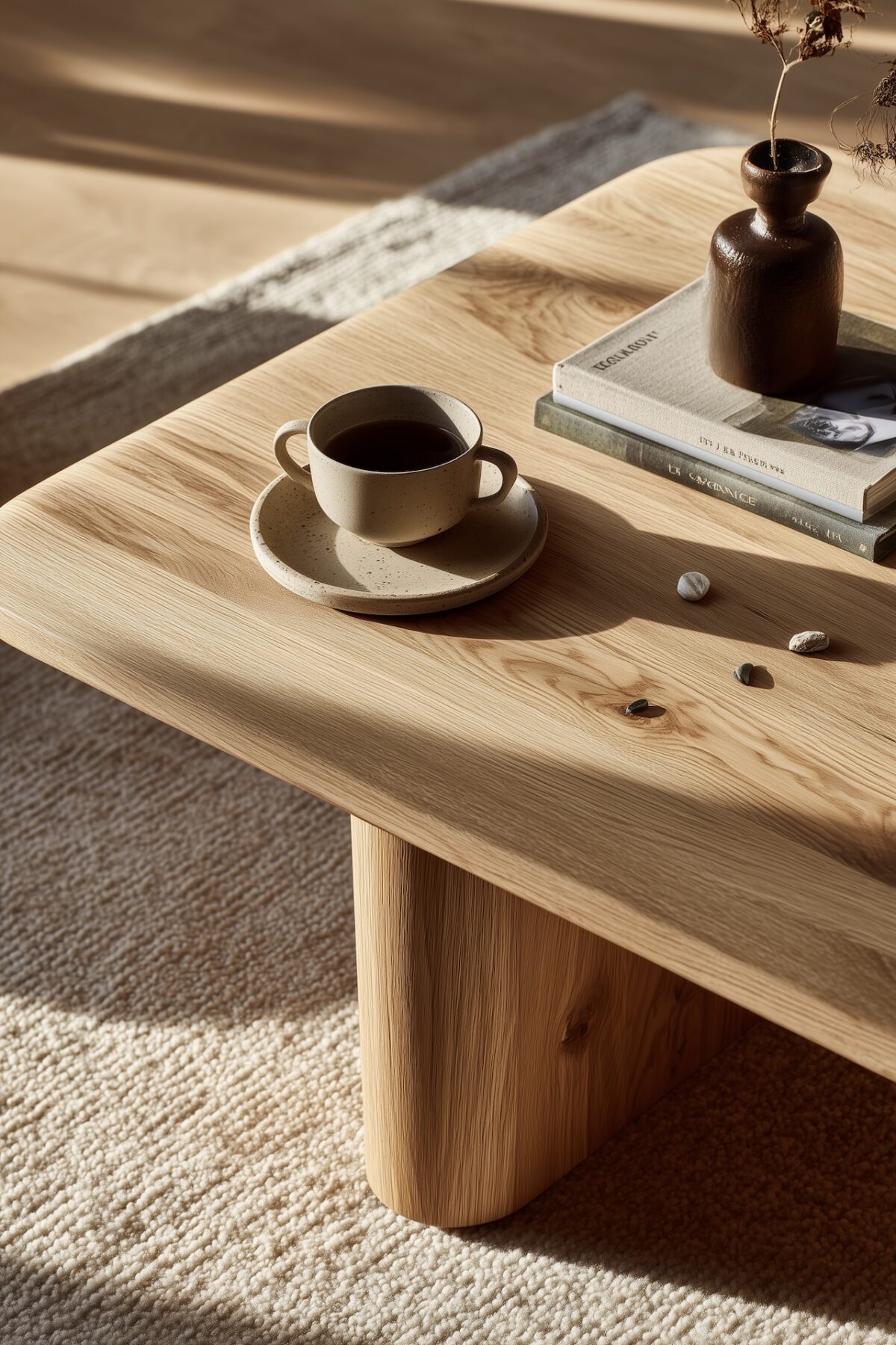 table basse bois massif salon cosy lumière naturelle