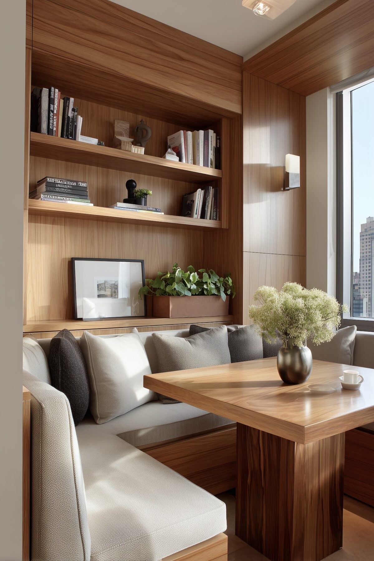 table rectangulaire petit espace banquette intégrée rangements bois