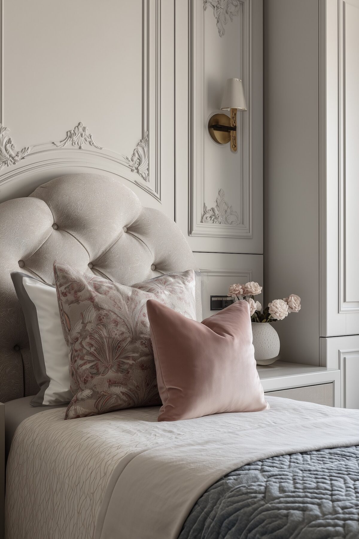 tête de lit capitonnée chambre grise classique-chic