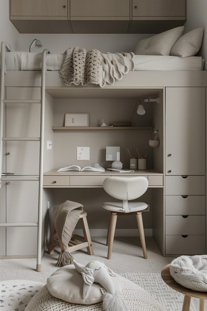 aménagement meuble tout en un chambre enfant grise