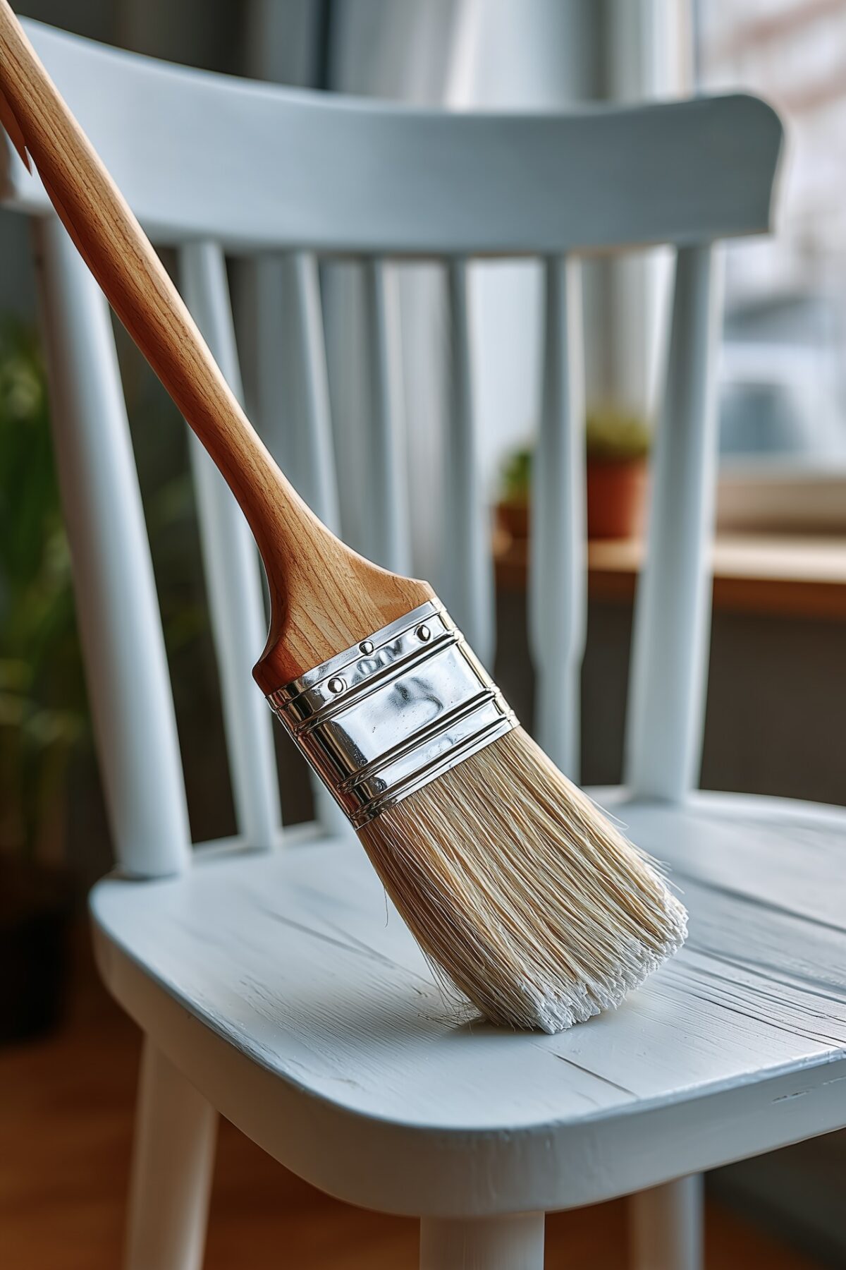 application finition peinture vernis chaise bois rénovée