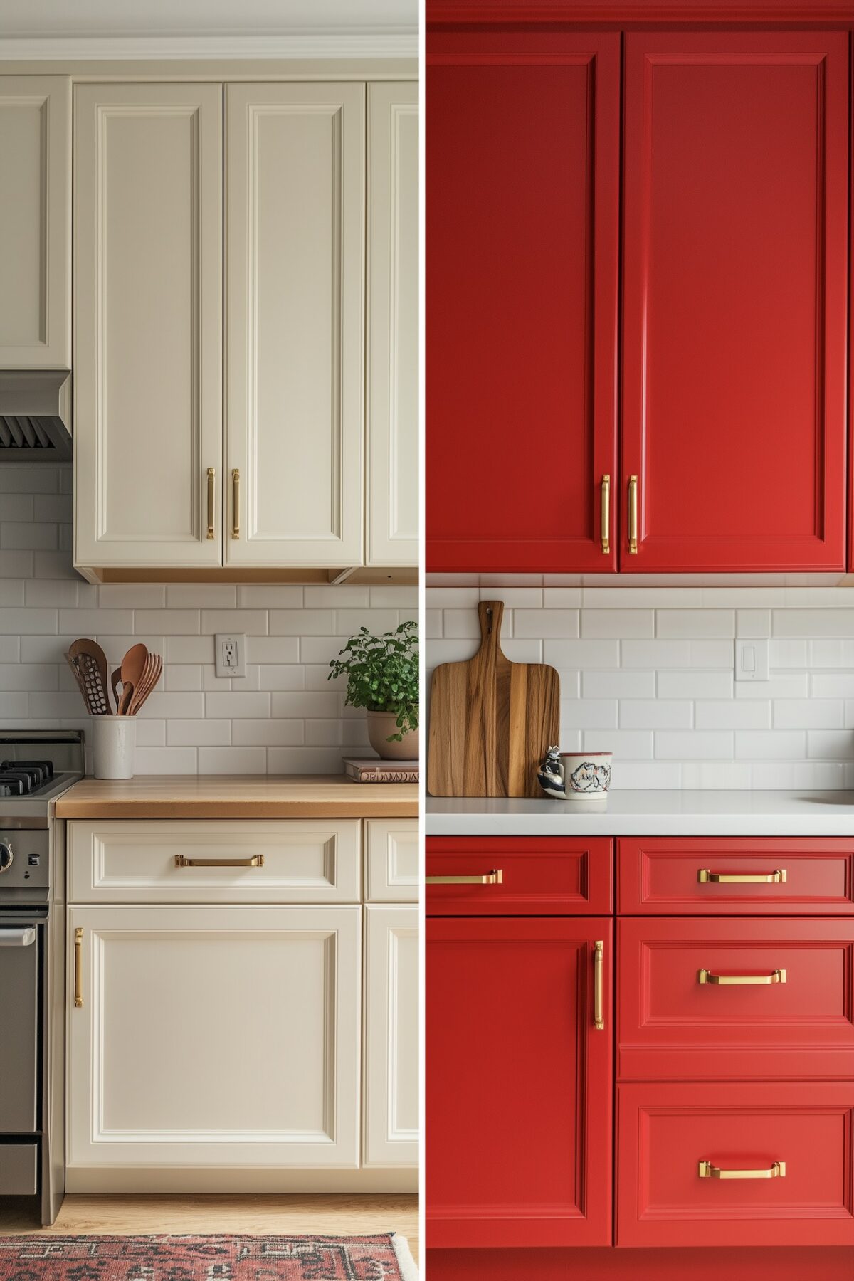 avant après rénovation repeindre meuble cuisine blanche rouge