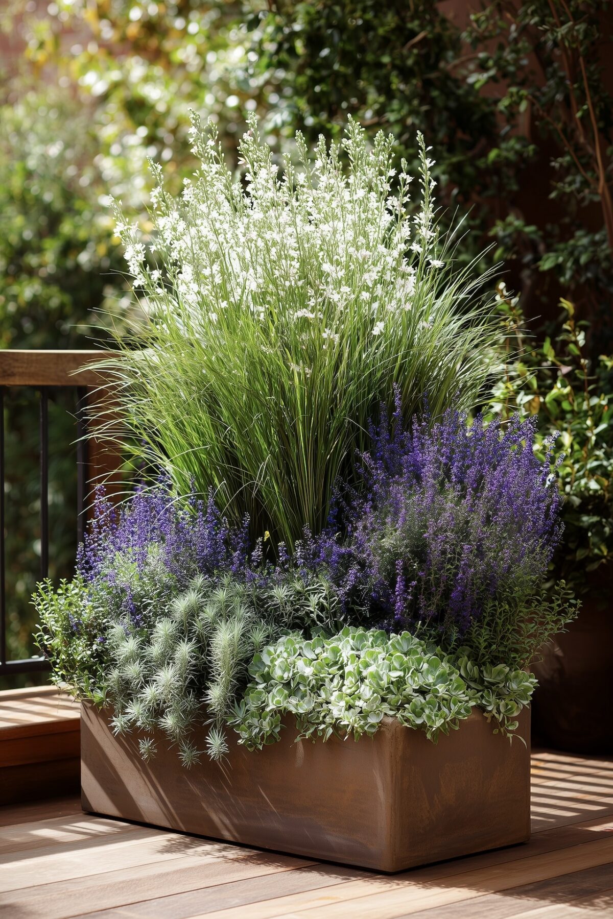 bac plantes balcon gaura lavande graminées