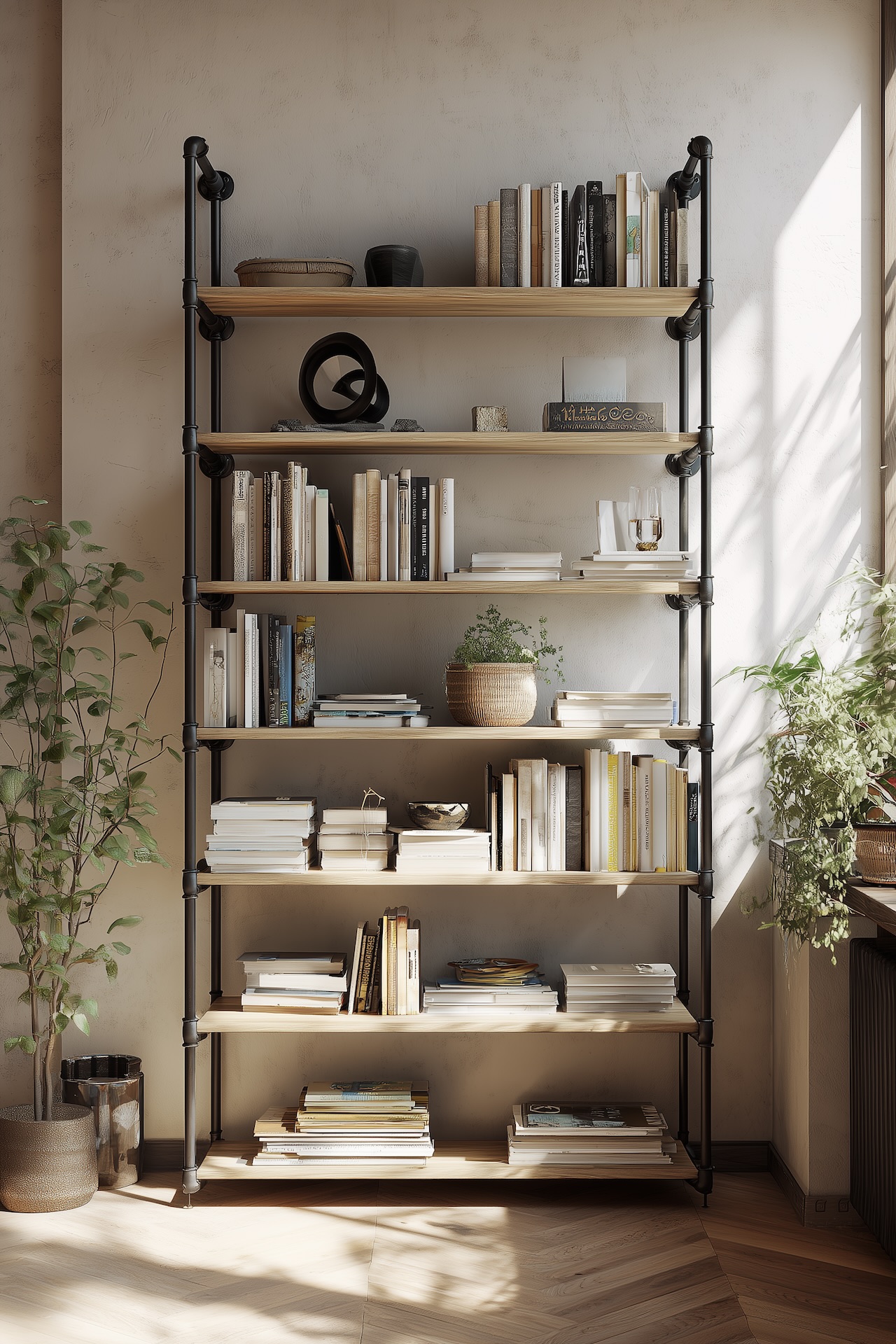 bibliothèque industrielle diy tubes acier métal plomberie