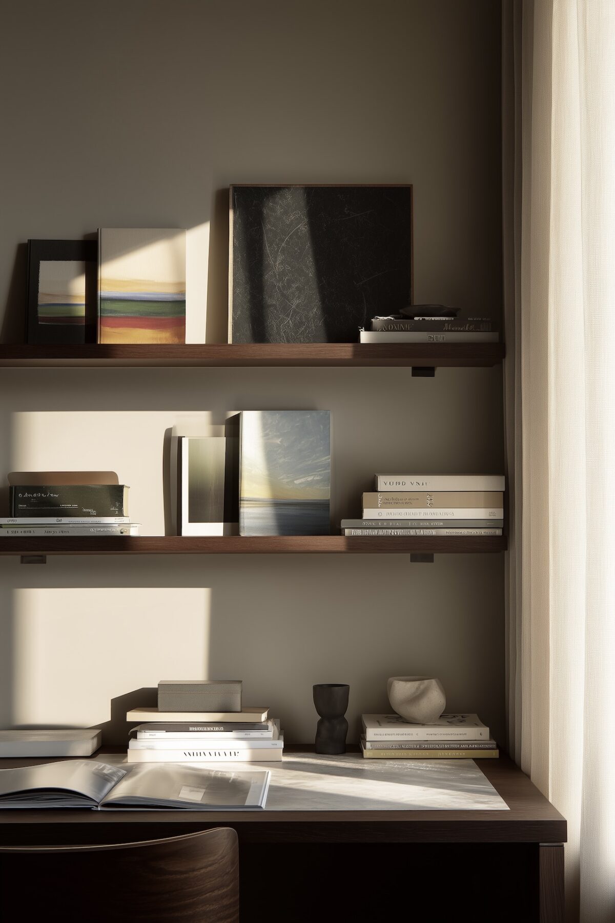 bureau minimaliste bois acajou déco masculine
