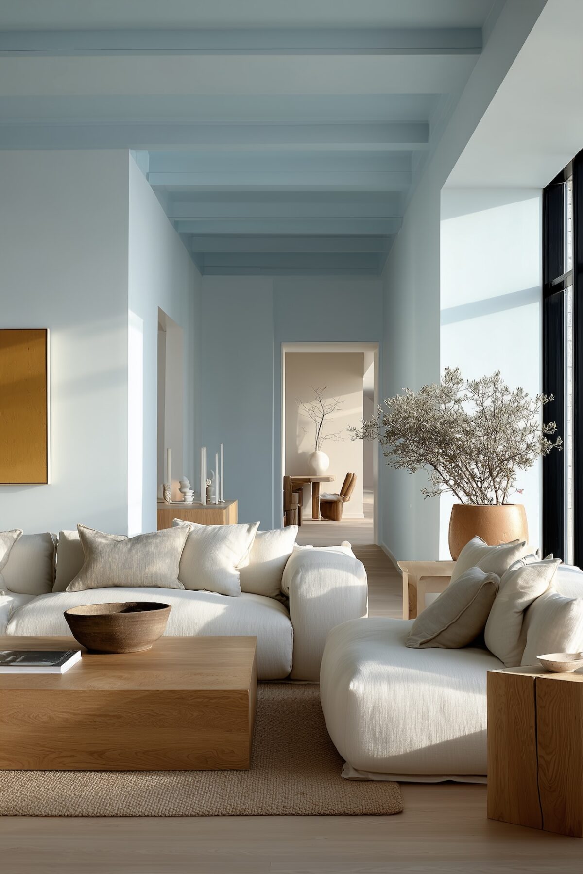 choisir peinture murale séjour étroit nuance bleu