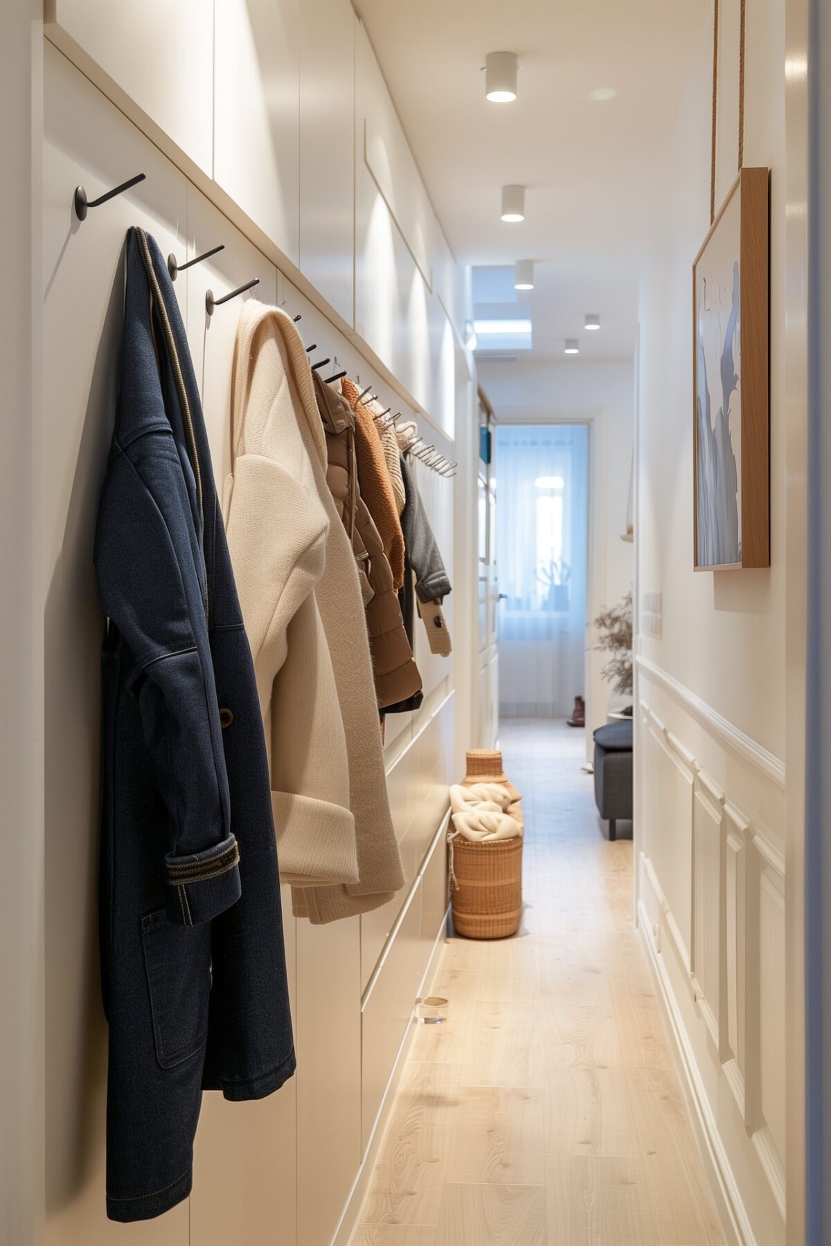 couloir très étroit patères murales rangement minimal