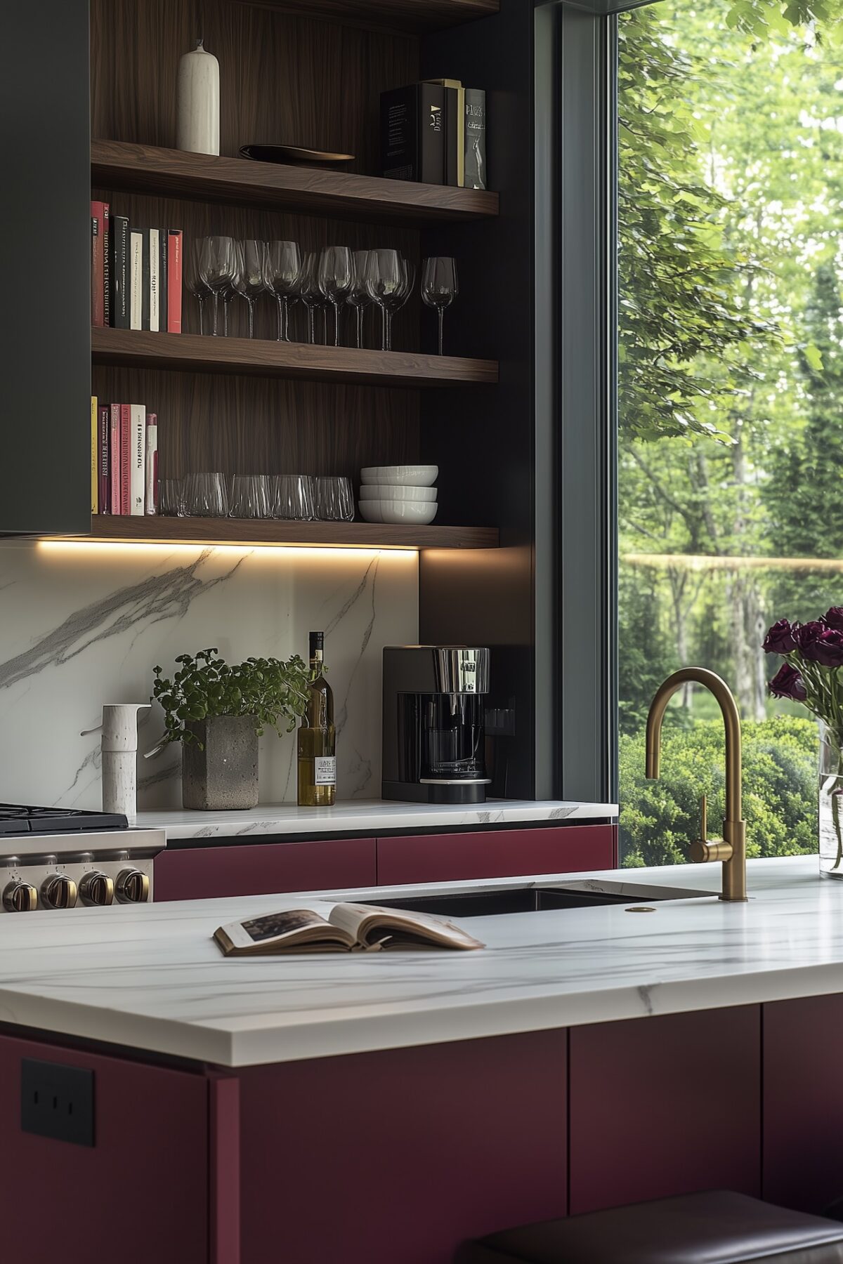 déco bordeaux noyer marbre blanc style contemporain