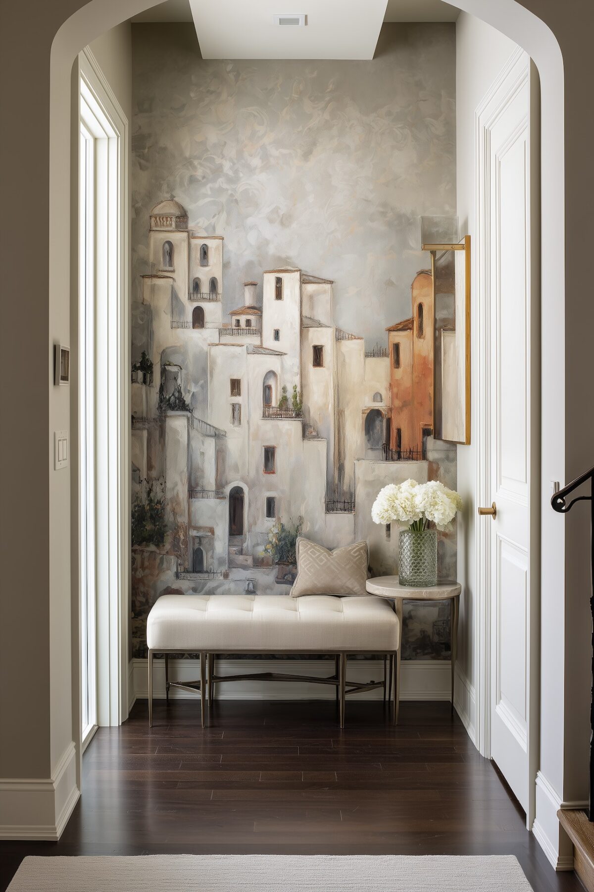 décoration couloir peinture village tableau trompe l'oeil