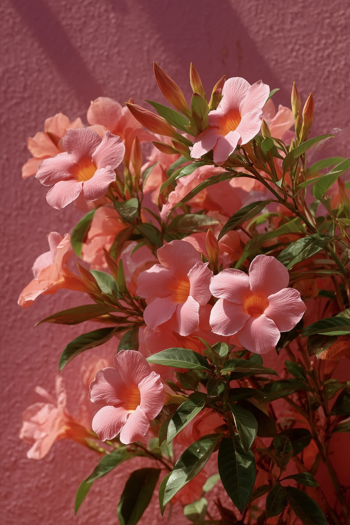 dipladénia rose en fleurs roses plante balcon ensoleillé