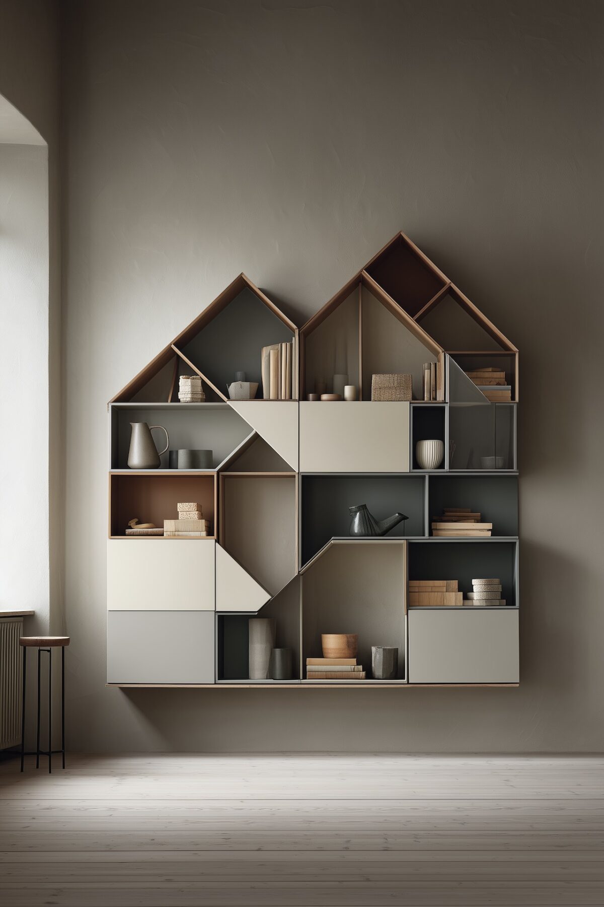diy étagère bibliothèque murale originale forme maison