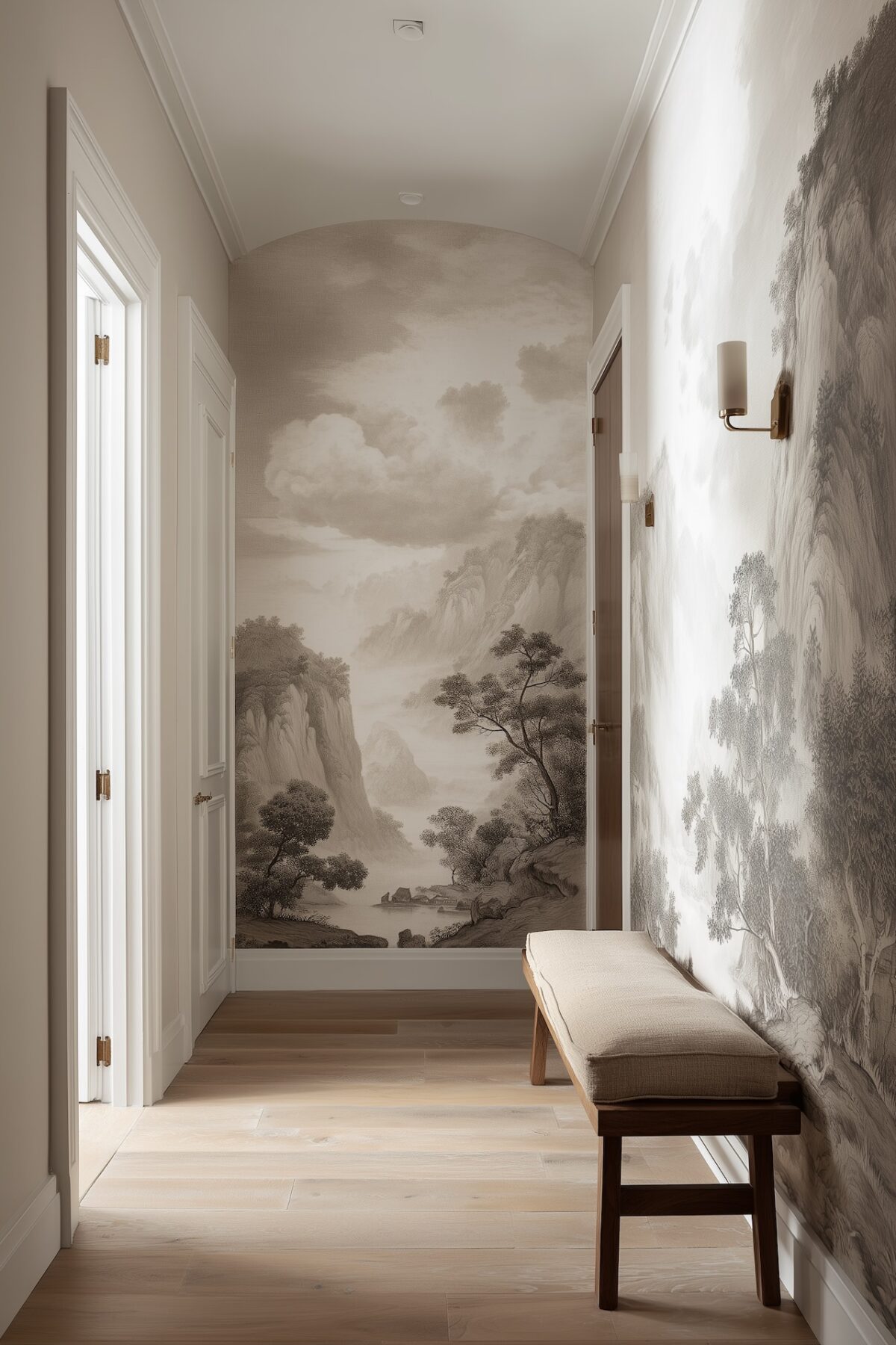 entrée élégante avec fresque murale panoramique