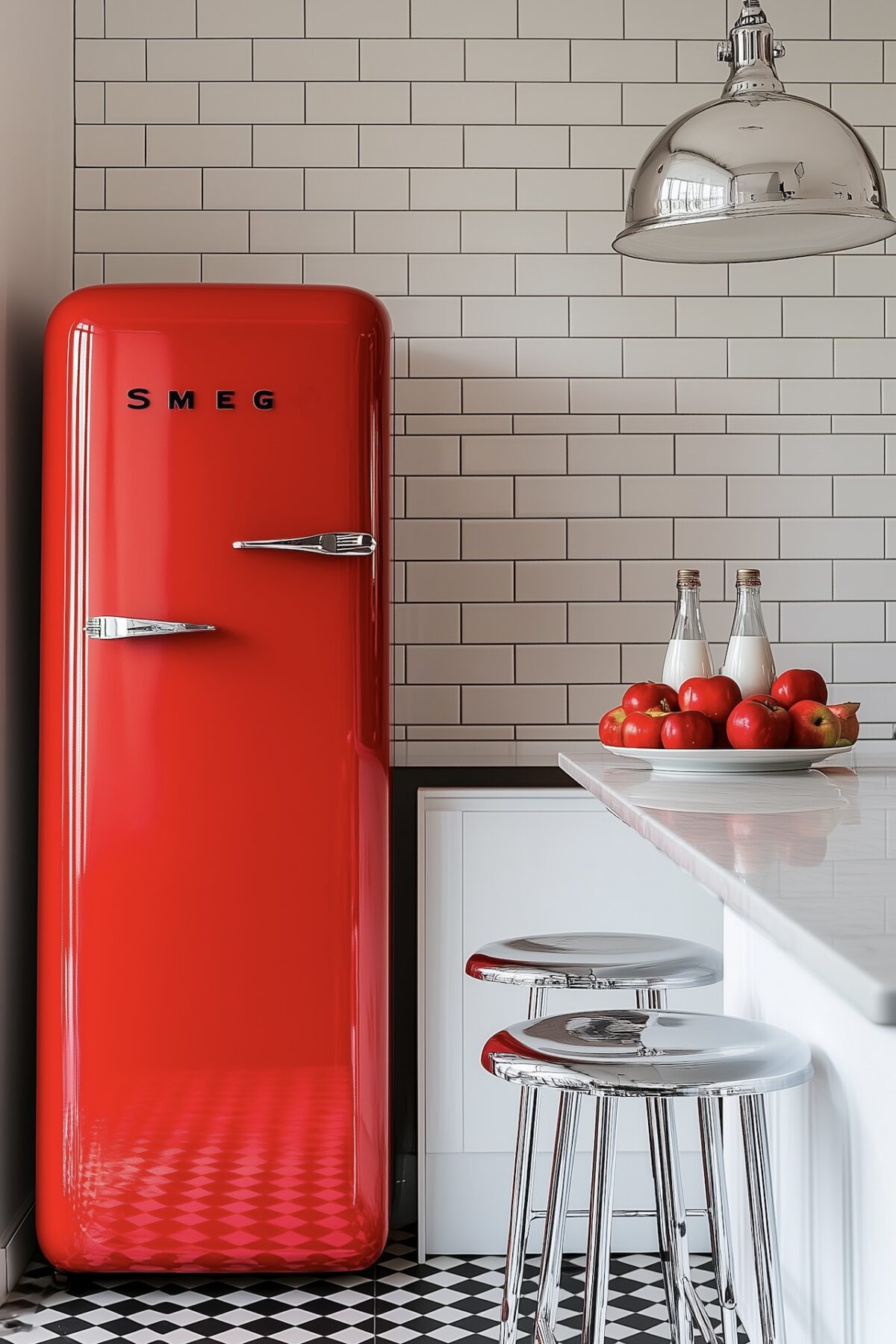 frigo rétro style années 50 rouge arrondi