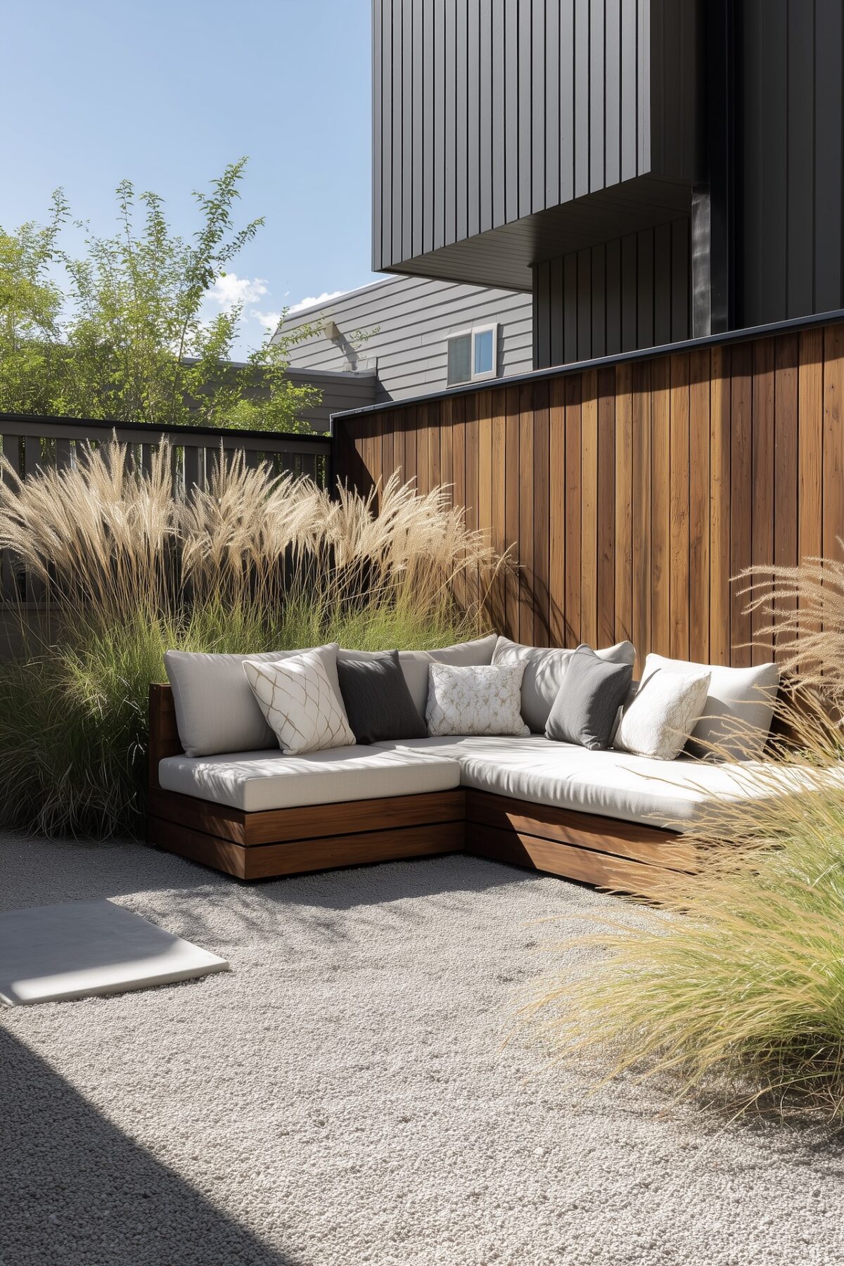 Jardin contemporain panneau bois occultation