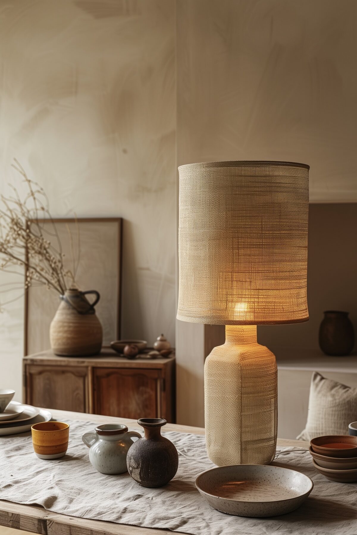 lampe table textile beige décoration salle à manger