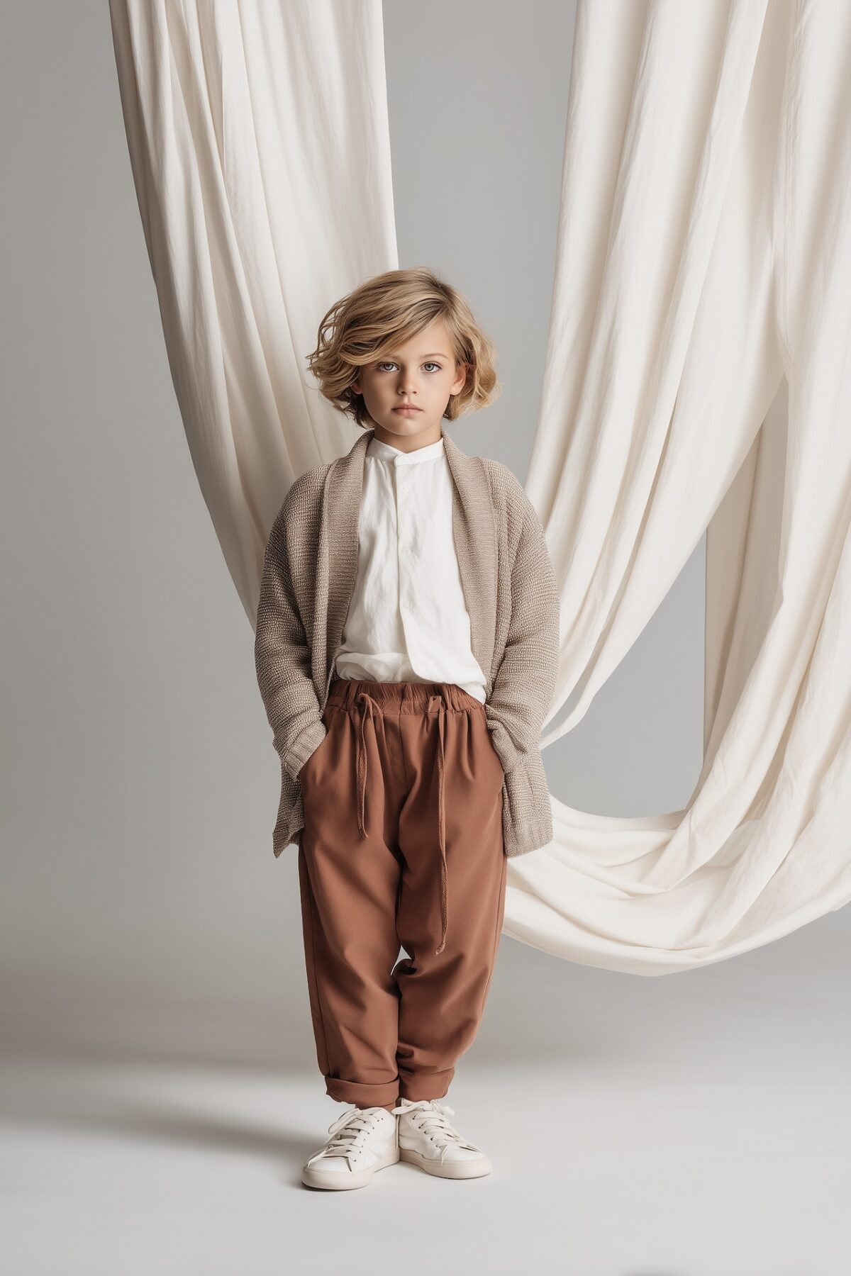 Enfant look terracotta cardigan beige minimaliste