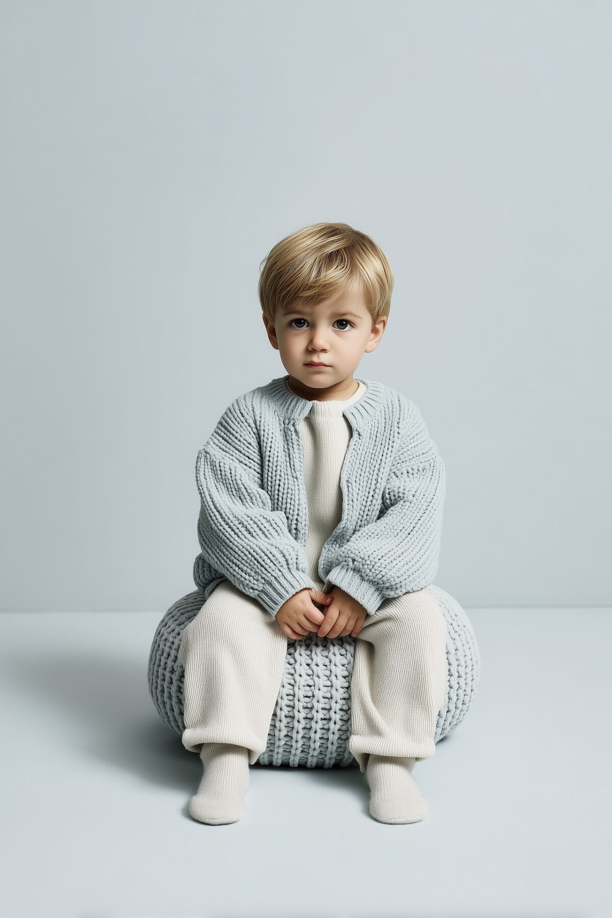 Bébé maille bleu doux style minimal