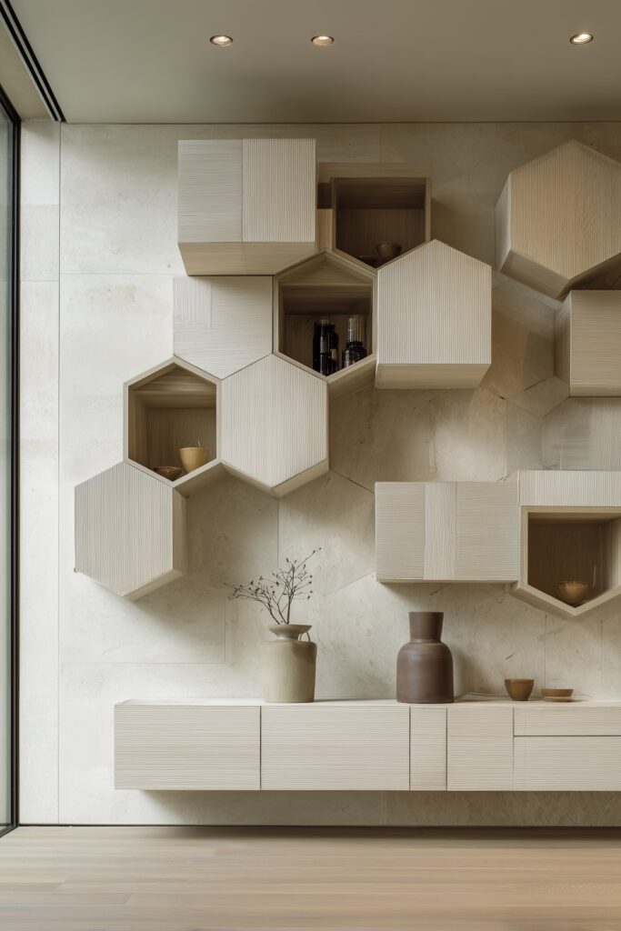 meuble bois hexagonale rangement vertical