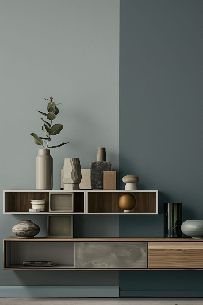 meuble tv suspendu ajustable personnalisation bois vert gris