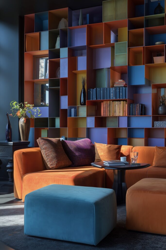 meubles modulables mobilier évolutif bibliothèque cases multicolores