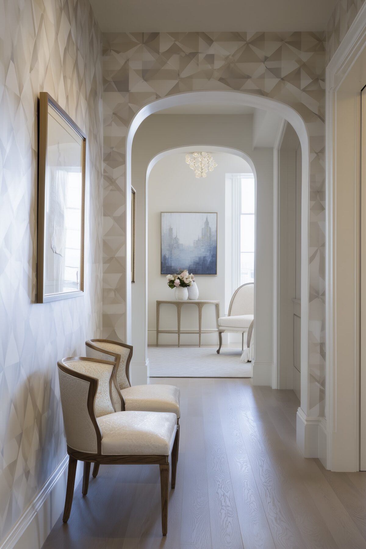 mobilier louis xvi fauteuil crapaud papier peint triangle relief