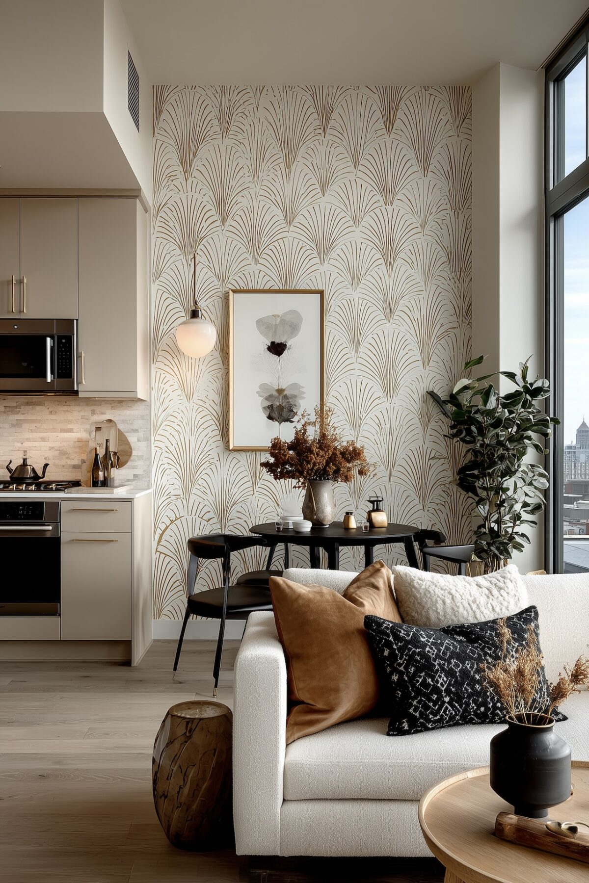 papier peint art déco cuisine séjour moderne