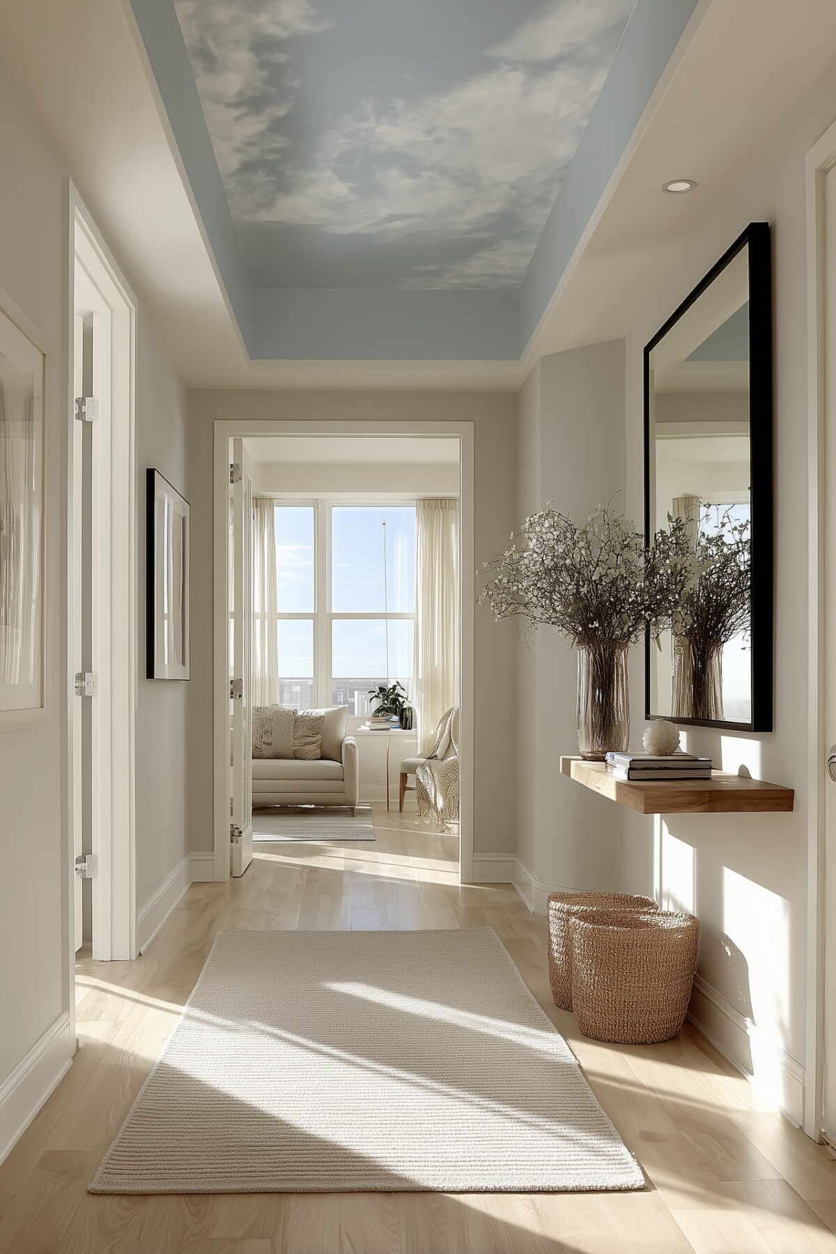 peinture plafond bas salon effet ciel original