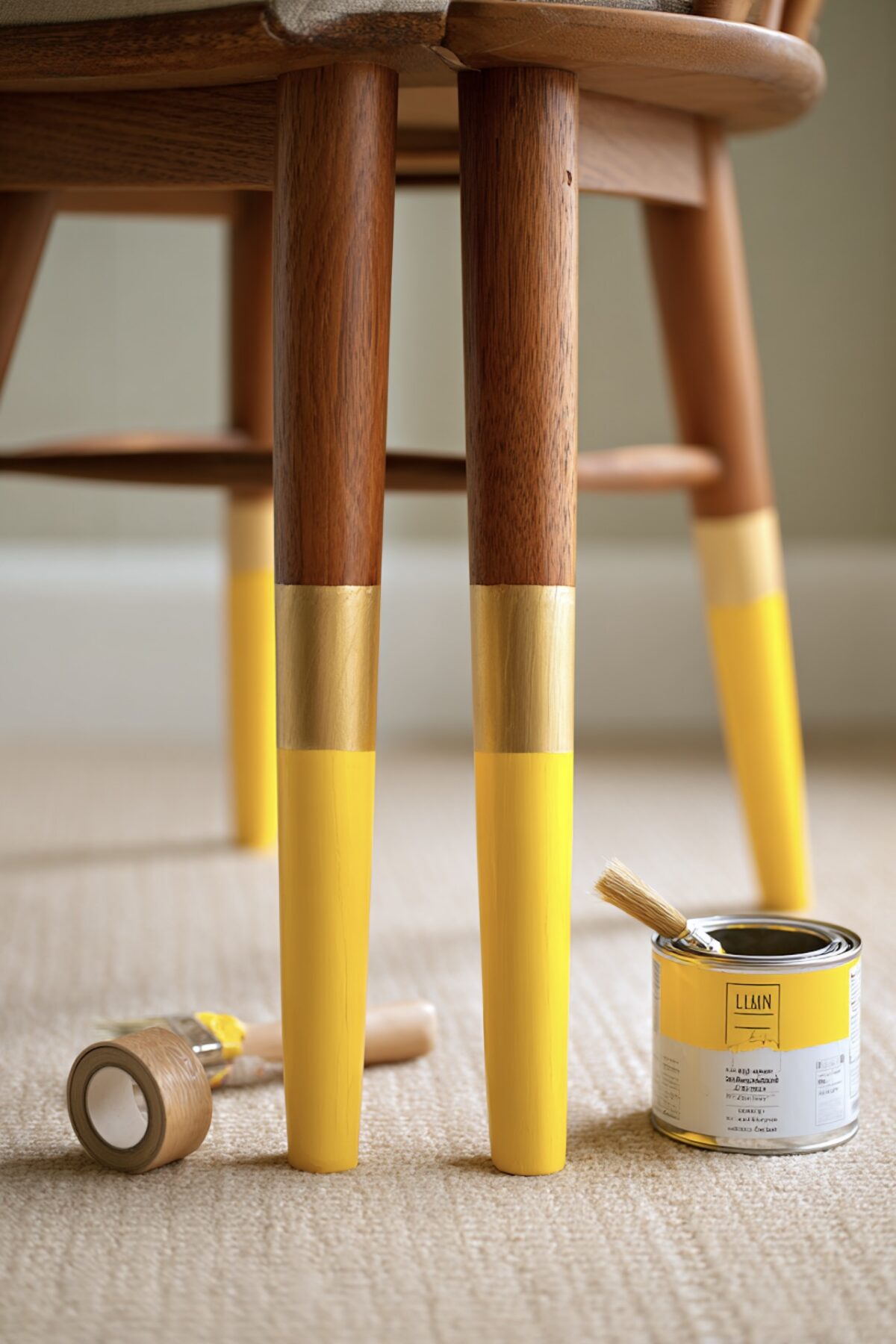 pieds chaise bois peints jaune dip dye diy