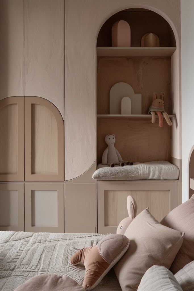 porte placard forme arche rose bois peint