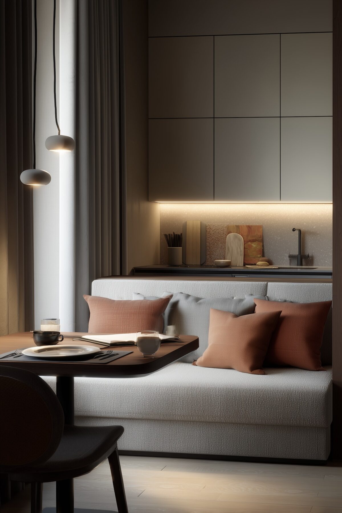 studio compact cuisine banquette canapé 3 places design