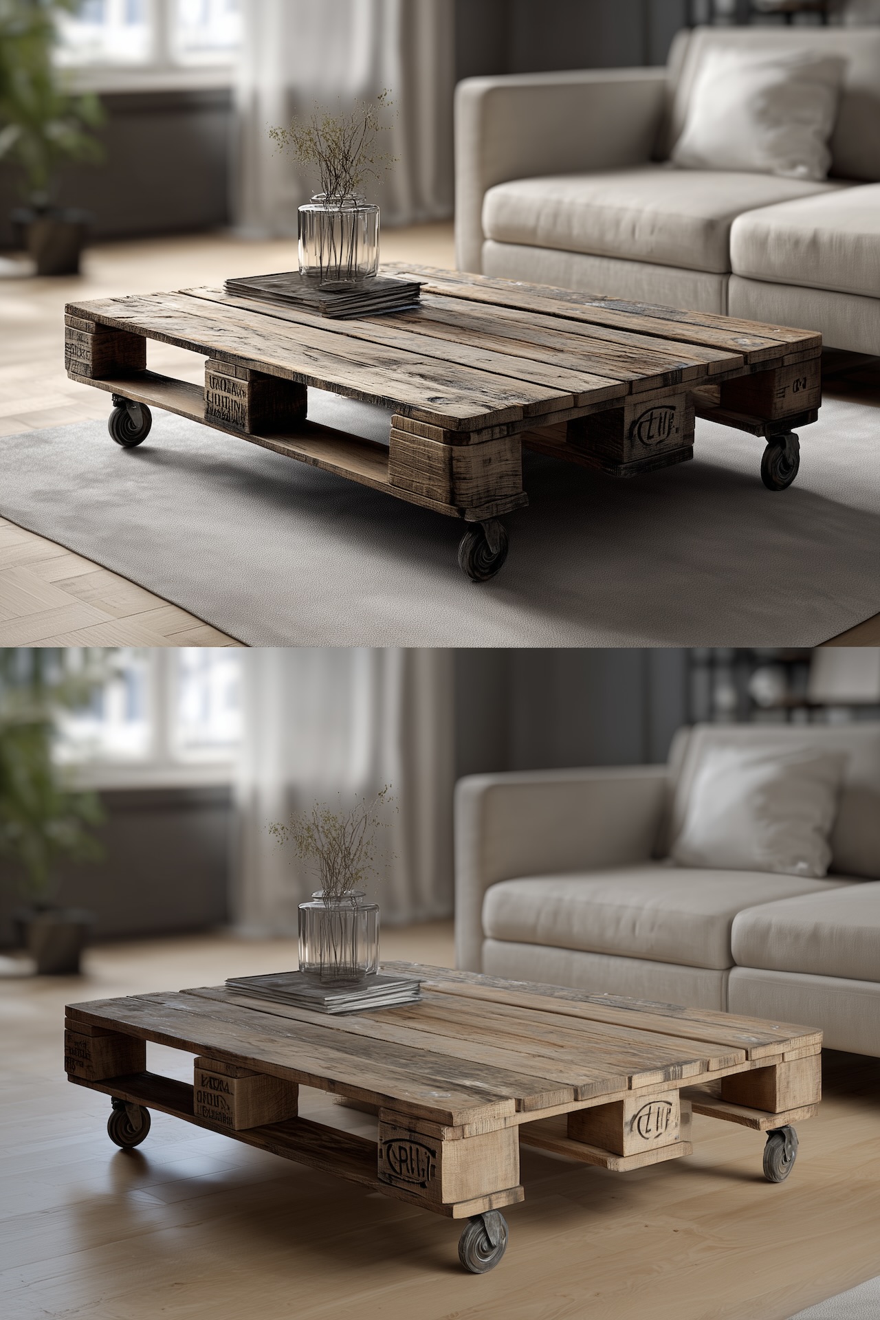 Table basse palette bois avant après relooking